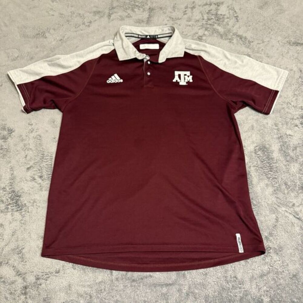 adidas Men's Polo Shirt Maroon‎ Texas A&M Aggies Short Sleeve Climalite Size L